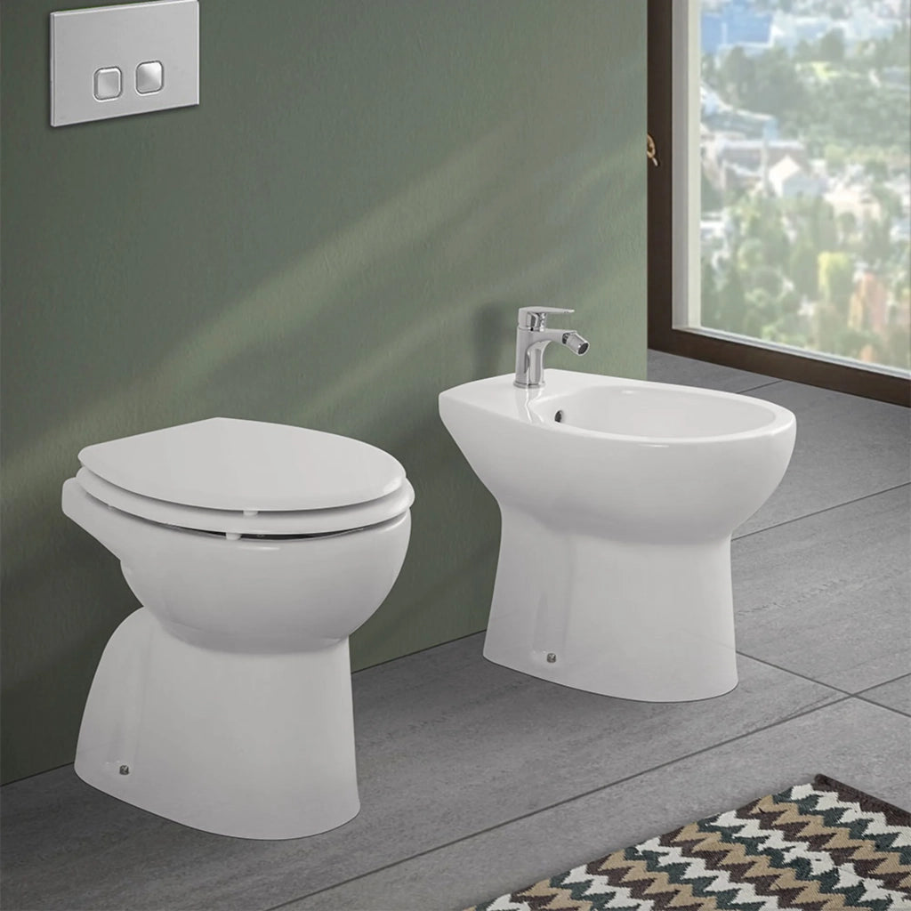 Set sanitari bagno in ceramica bianca lucida Flora completo di sedile wc