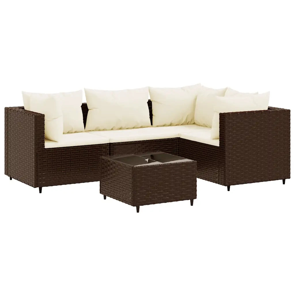 Set Divani da Giardino 5 pz con Cuscini Marrone in Polyrattan 3308081
