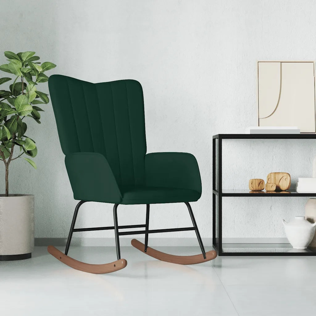 Sedia a Dondolo Verde Scuro in Velluto 327745