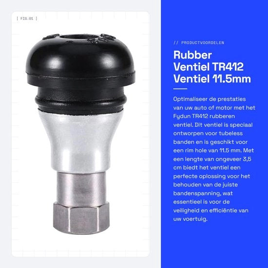 Valvola per pneumatici 11,5mm - Gomma - Acciaio cromato - Adatto per pneumatici - 1 pezzo - Stile elegante - Regolatore di pressione pneumatici