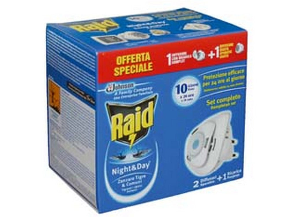 12pz raid night&day zanzare tigre comuni diffusore + 1 ricarica diffusore + 1 cod:ferx.fer250900
