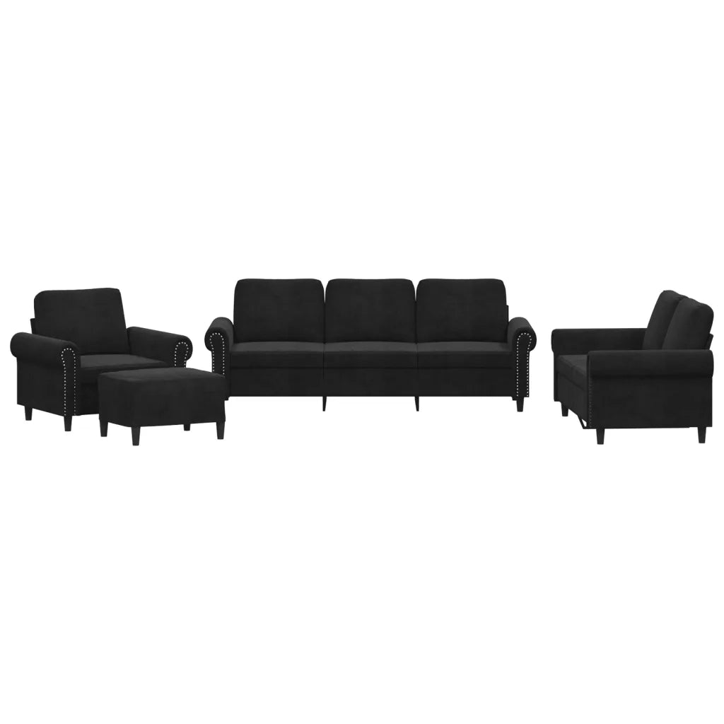 Set di Divani 4 pz con Cuscini Nero in Velluto