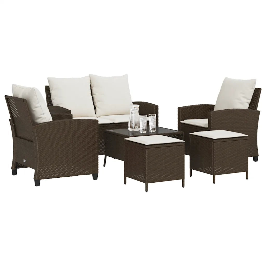 Set Divano da Giardino 6 pz con Cuscini Marrone in Polyrattan 3324578