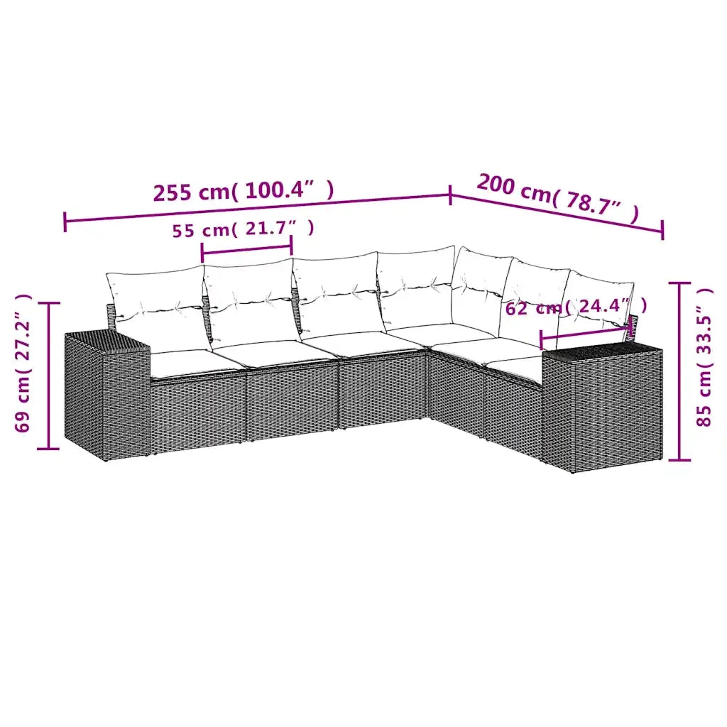 Set Divano da Giardino 6 pz con Cuscini Marrone in Polyrattan 3222612