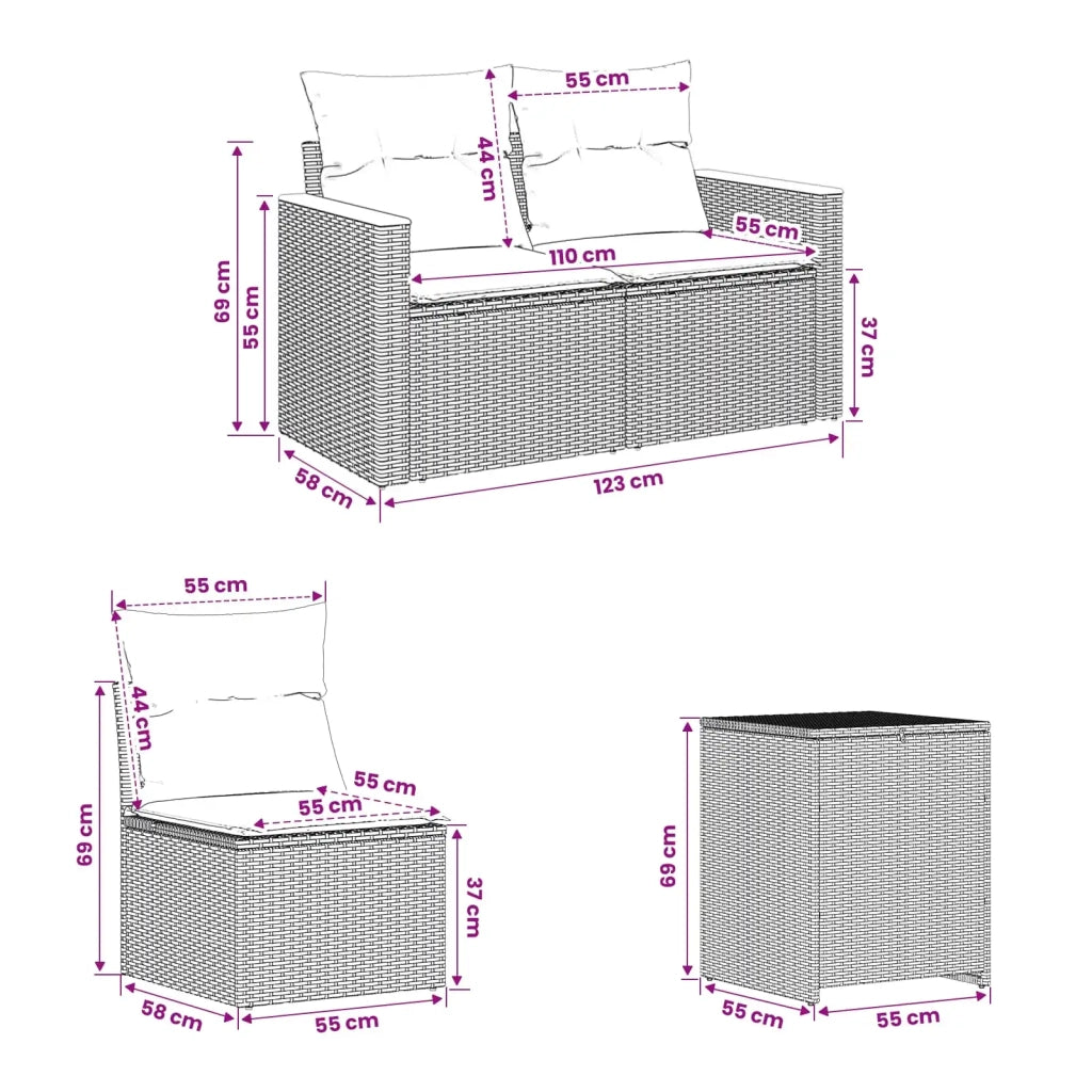 Set di divani 5 pz Nero e Blu Rattan sintetico e Acciaio 3447930