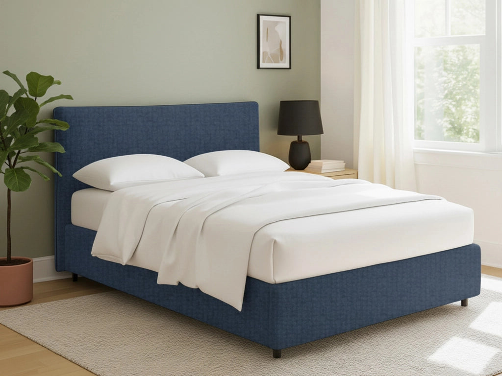 Tipton, Letto Matrimoniale Sfoderabile Made in Italy, blu