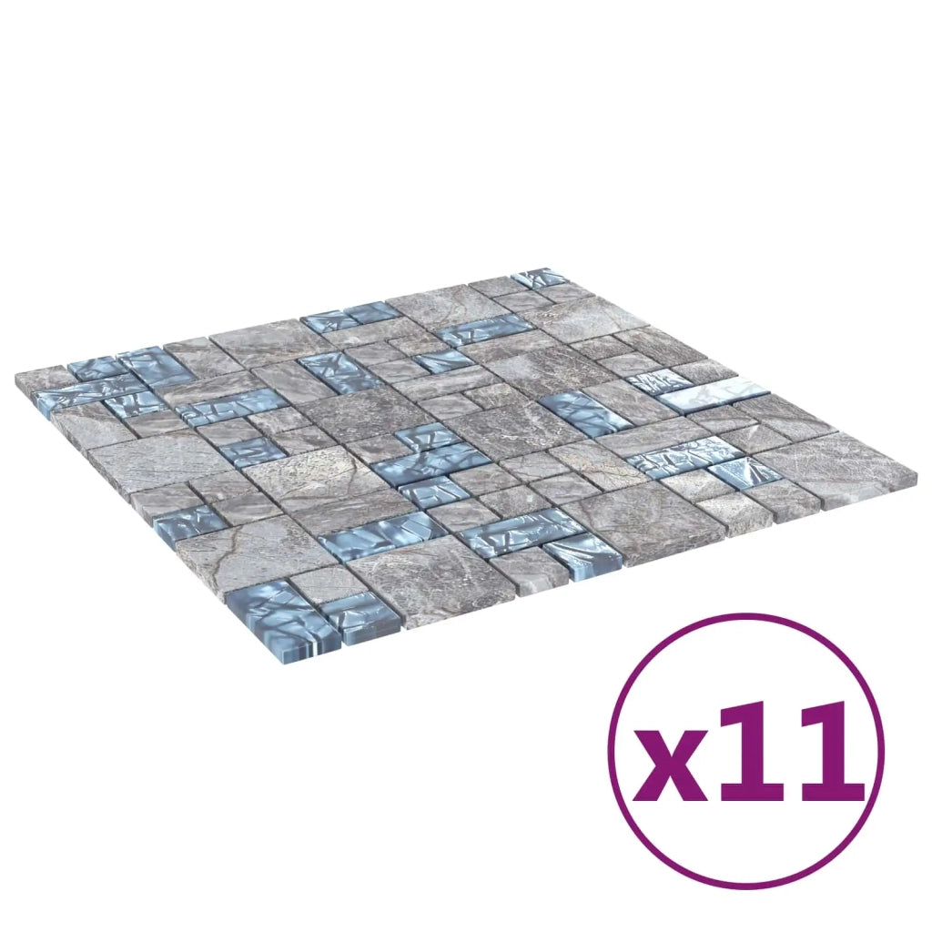 Piastrella Mosaic 11 pz Grigio e Blu 50 x 50 cm Vetro CFW2049682