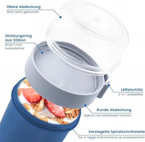 Pentola per Overnight Oats 760 ml + 230 ml, contenitore per avena notturna con coperchio e cucchiaio, contenitore per yogurt e muesli con marcature di misura, contenitore per conservazione di salate con misura di latte, cereali, frutta