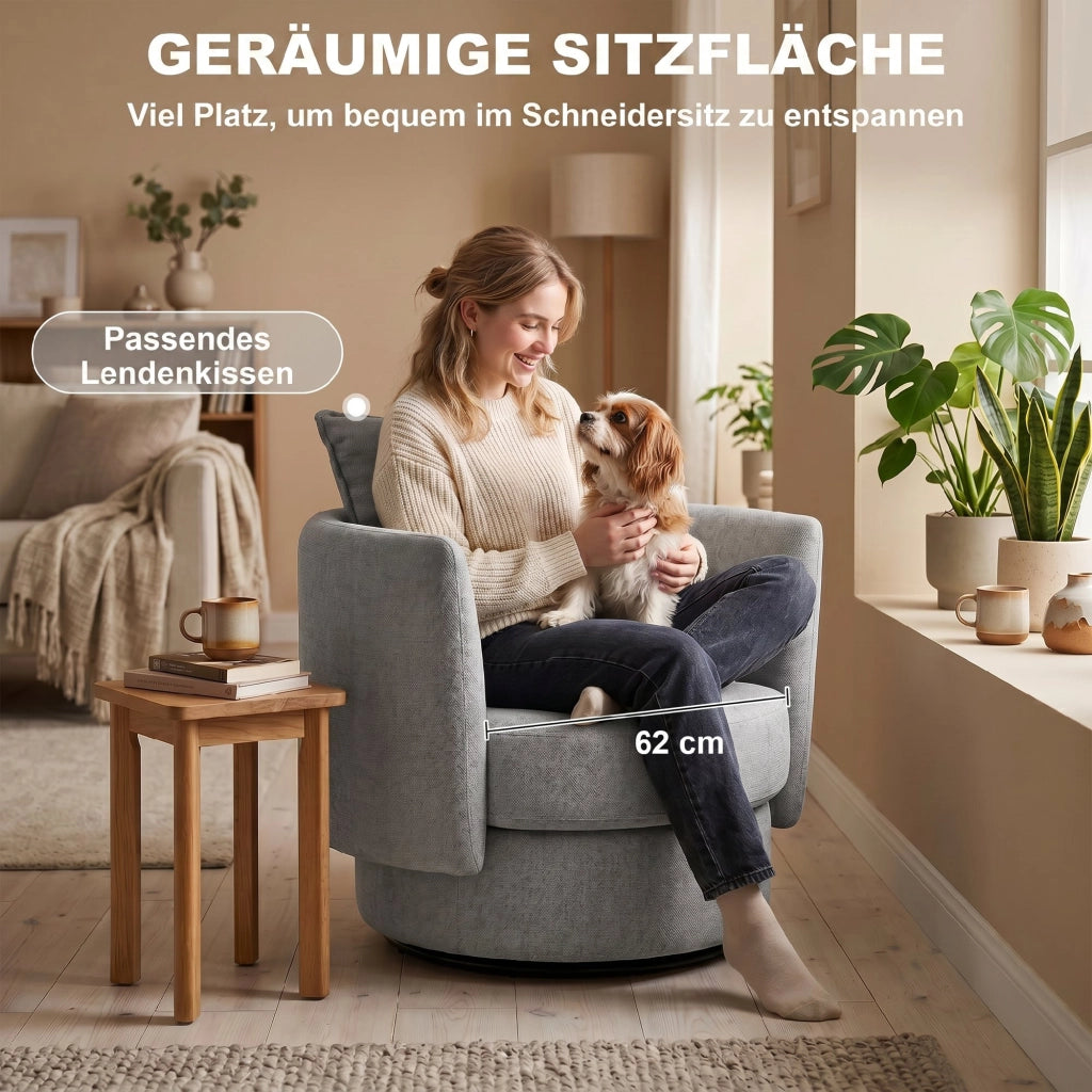 Poltrona girevole 360¡ã in tessuto ¨C Xylo ¨C lino grigio chiaro con cuscino