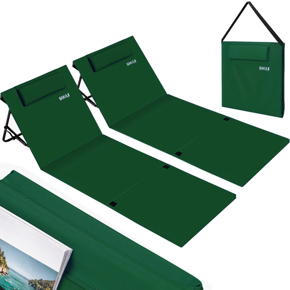 Set 2 Lettini Spiaggia Stuoia Materassino Mare Pieghevole Regolabile Verde
