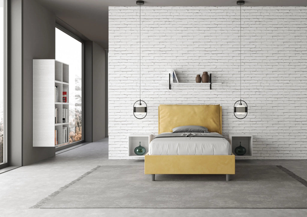 Letto 1 Piazza E Mezzo 120x210 cm con Rete Imbottito in Microfibra Antea Large Ocra