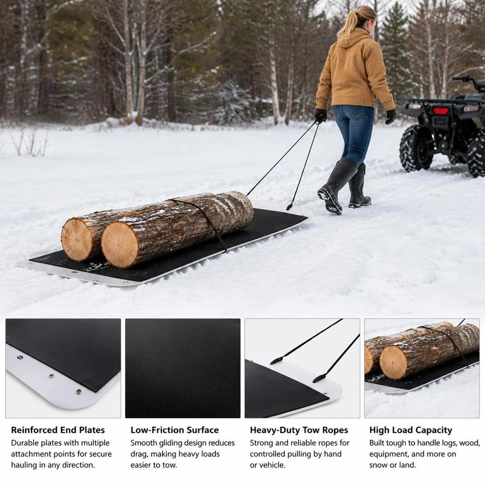 Deer Sled, 2800x1015 Mm, PE Multi-purpose Sled, Load Capacity 725.75 Kg, Hand Pull, Towing Compatible With ATV UTV Tractor, Transport Mat For Garden, Ice Fishing, Wood
