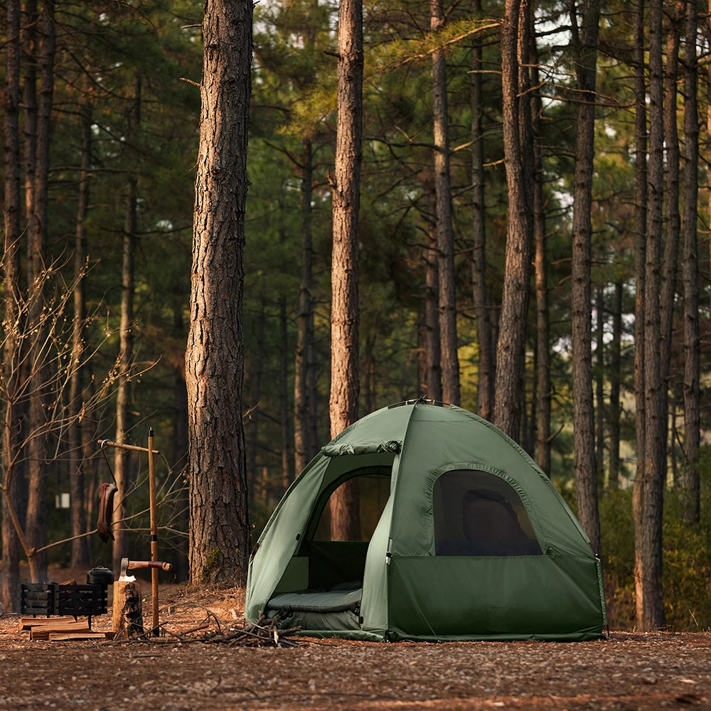 SoBuy Tenda da campeggio per 2 persone Letto a castello Tenda 4 in 1 con borsa di trasporto Brandina pieghevole campeggio Verde pratico 193 x 145 x 185 cm OGS61-L-GR
