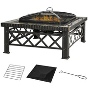 Braciere da Giardino con Griglia e Coperchio ¨C Minimal ¨C Nero 76x76x47cm