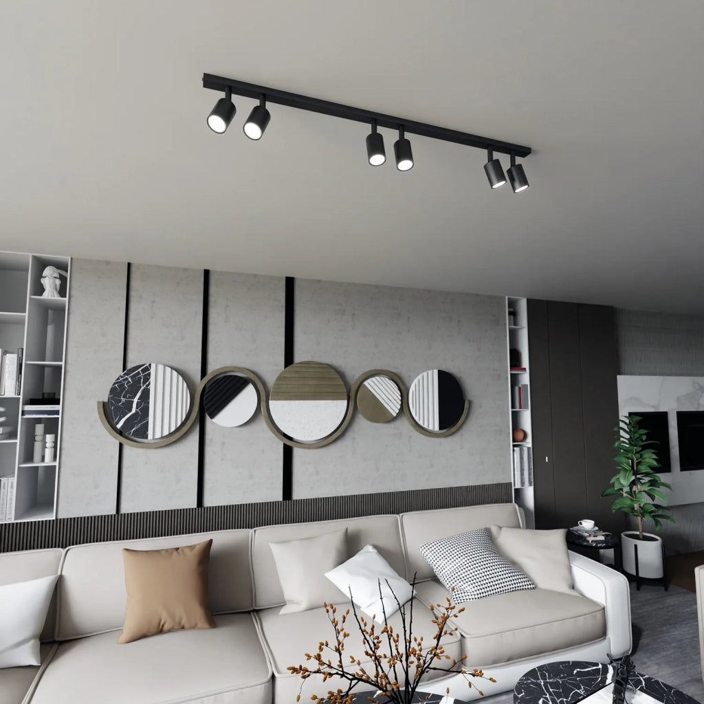 Plafoniera Moderna 6 Luci Faretti Khnum In Acciaio Nero