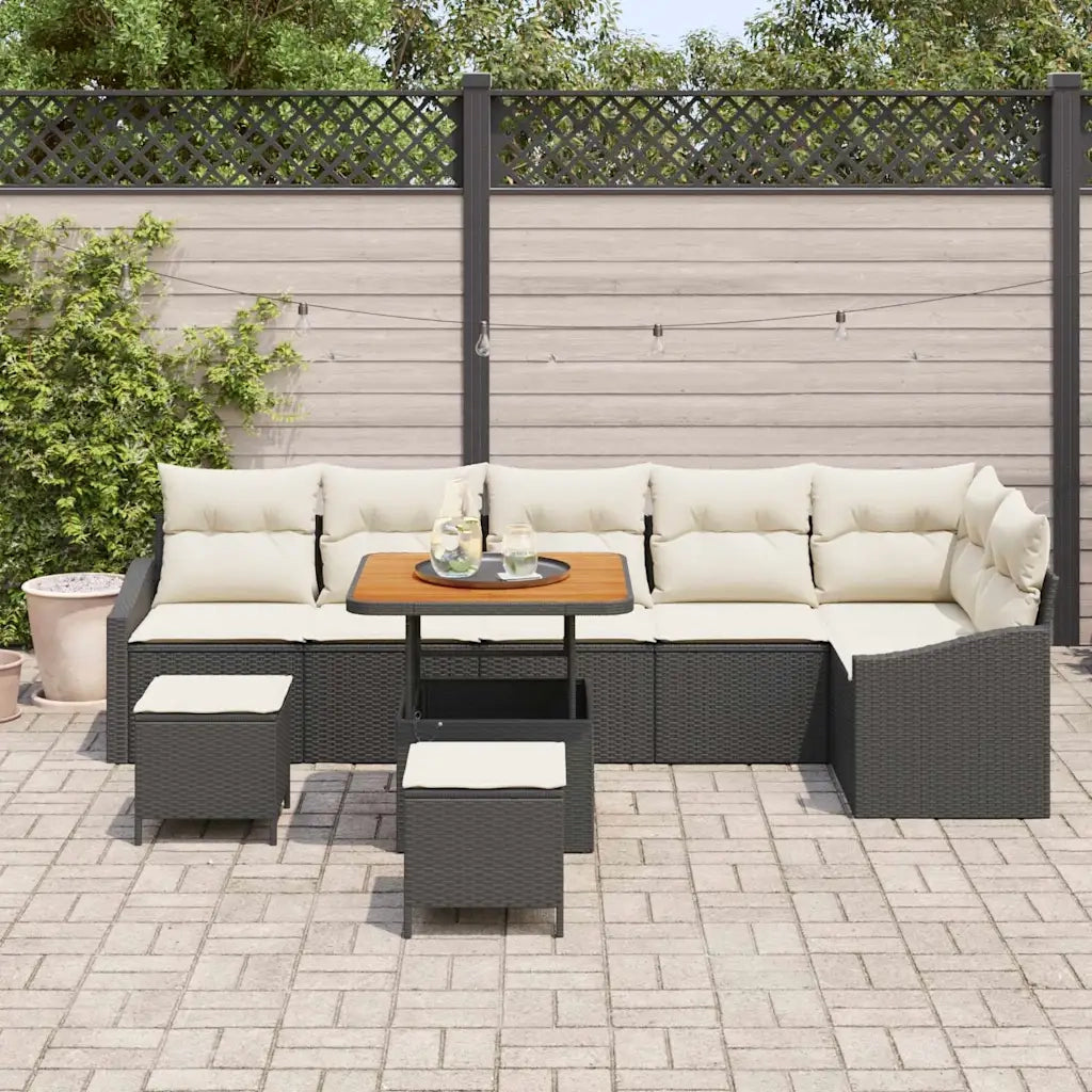 Set Divano da Giardino con cuscino 9 pcs Nero polyrattan 3362670