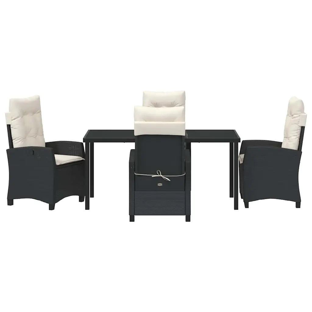 Set da Pranzo per Giardino con cuscino 5 pcs Nero polyrattan