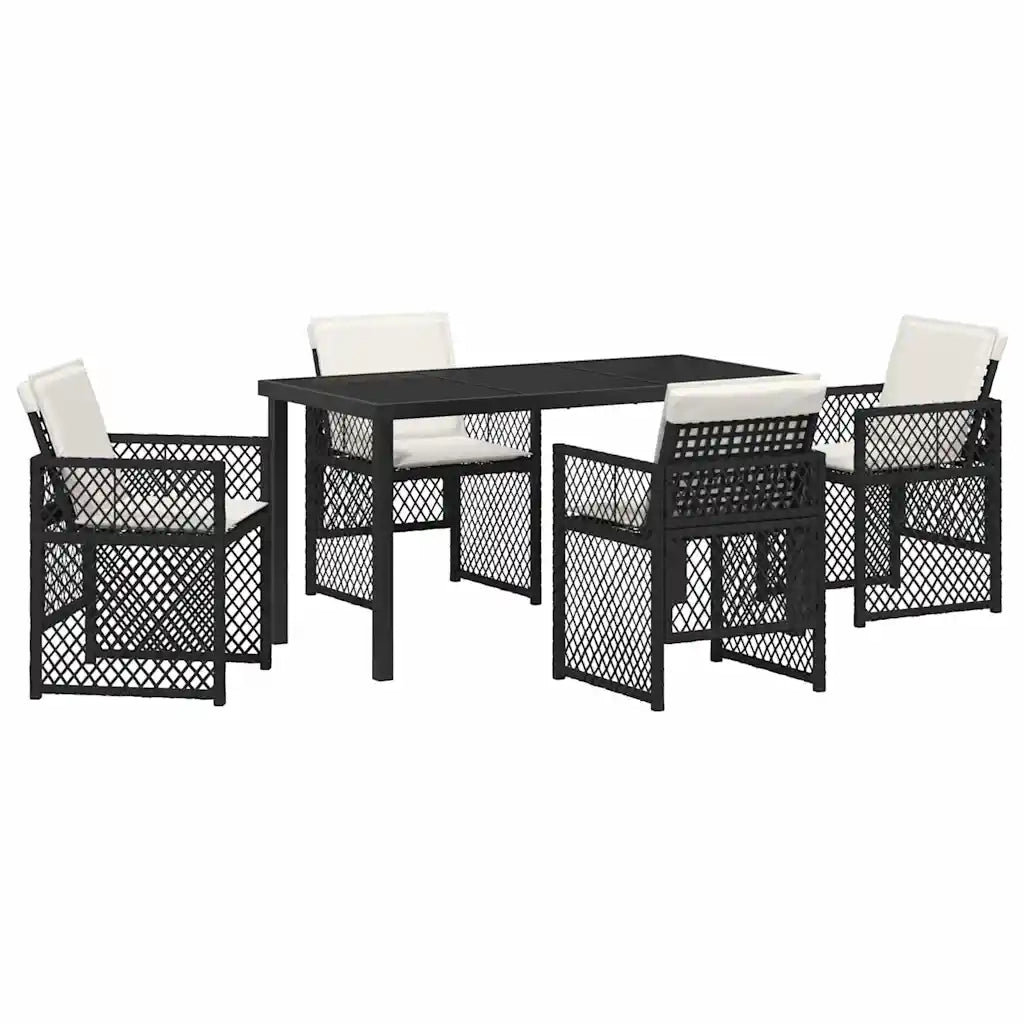 Set da Pranzo per Giardino 5 pcs Nero polyrattan