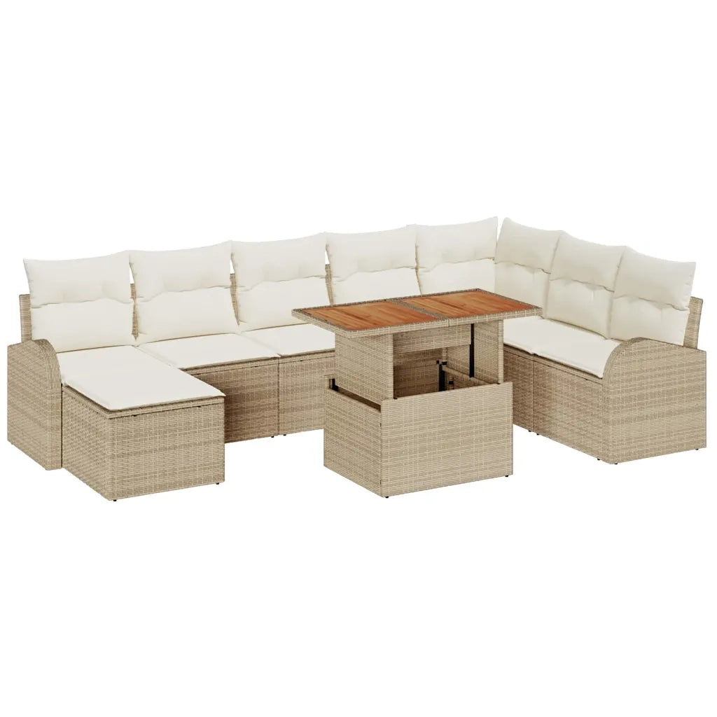 Set Divano da Giardino 9 pcs Beige Poly Rattan 3358360