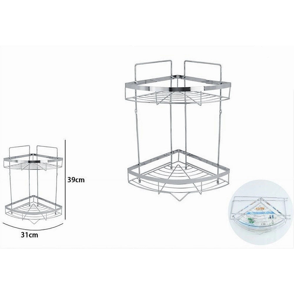 Trade Shop - Mensola Angolare Cromata Per Doccia A 2 Ripiani Piani Organizer Per Bagno 59256 -