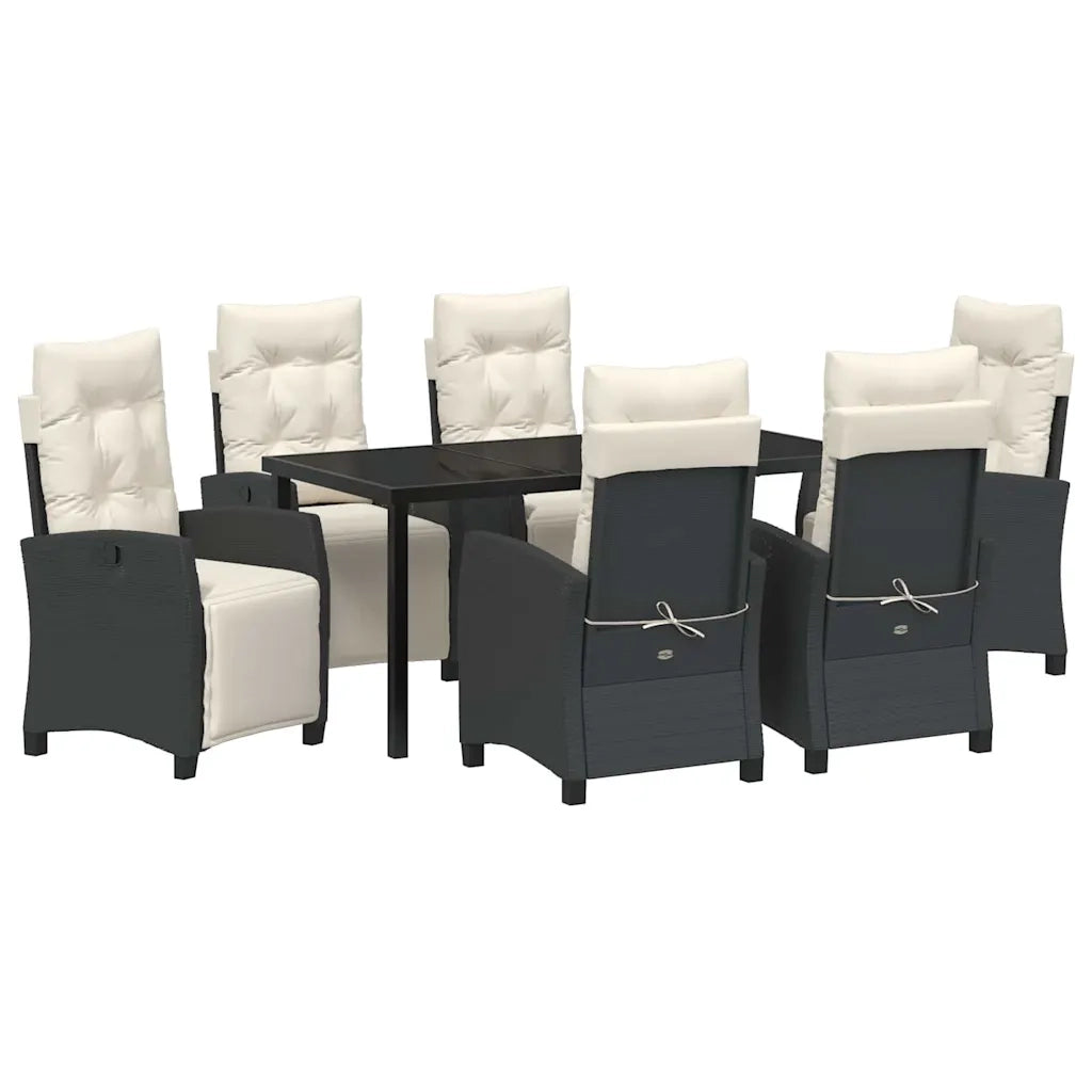 Set da Pranzo per Giardino con cuscino 7 pcs Nero polyrattan