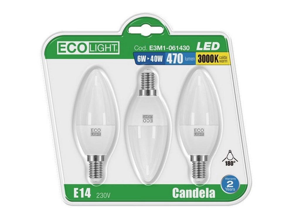 10cf lampada a led candela e14 blister 3 pz. luce calda 6 w cod:ferx.vit44161