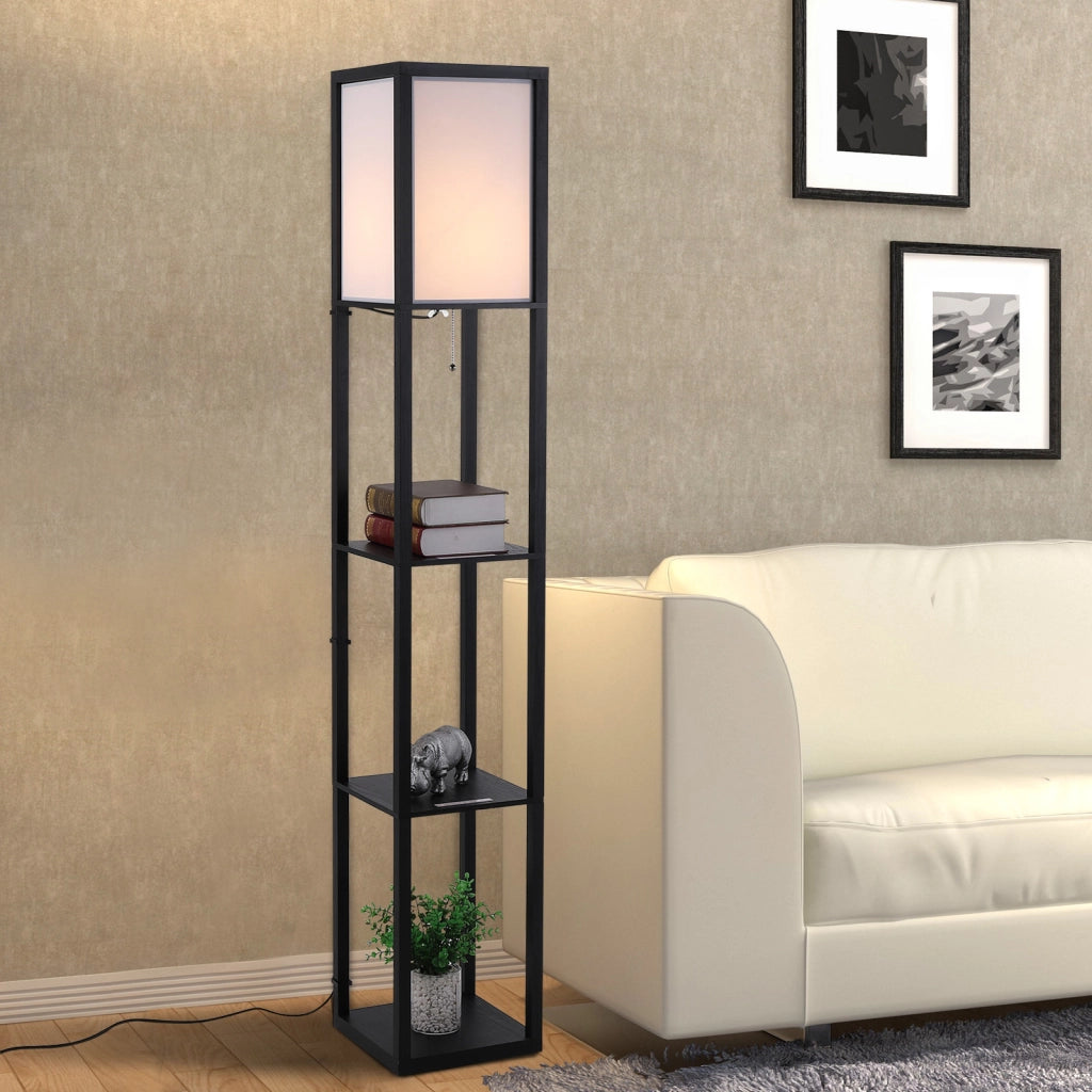 Lampada da Terra con Ripiani ¨C Xylo ¨C Legno Nero E27
