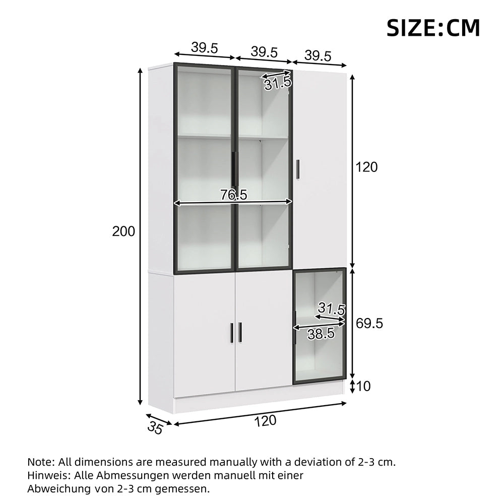 Vetrina libreria 120x35x200 cm con LED - Xylo - ante in vetro, struttura alluminio, per collezioni, soggiorno