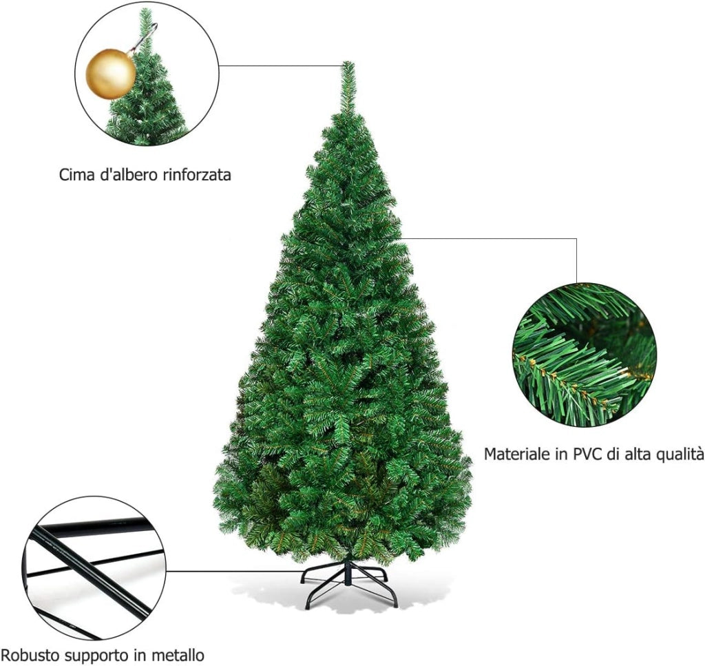 Albero di Natale 180 cm, Albero di Natale Artificiale e Folto con 650 Rami e Base in Metallo, Albero di Natale Realistico per Casa, Ufficio e Negozio, Verde (180 cm)