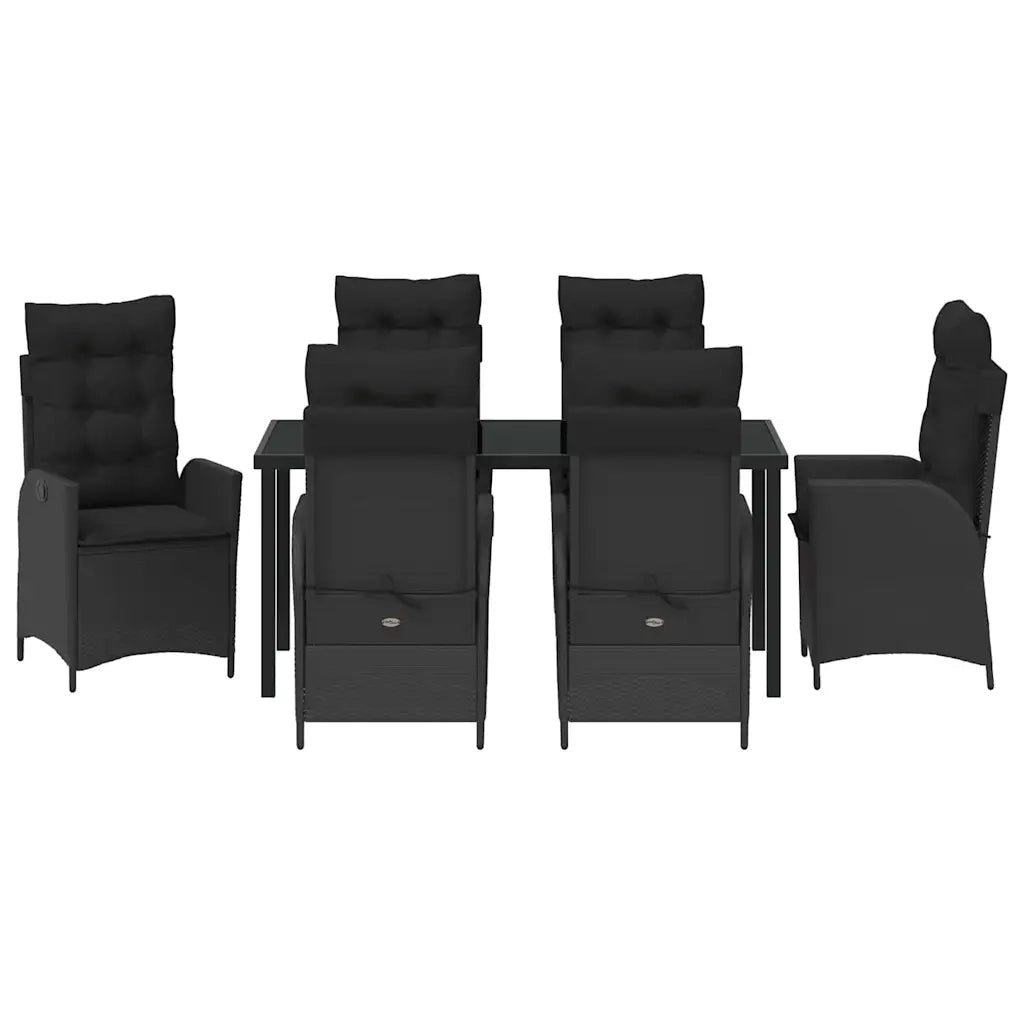Set da Pranzo per Giardino con cuscino 7 pcs Nero polyrattan
