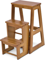 Sgabello Scaletta 3 Gradini in Legno di Pino, Sgabello Scala Pieghevole Salvaspazio, Scaletta 3 Gradini a Ribalta, Capacità Portante 150 kg, 57 x 38,5 x 66cm (Naturale)