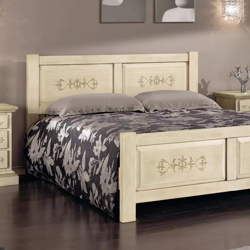 Letto  dritto matrimoniale shabby avorio antico decoro verde  173x209x107 (1472) - Mobili 2G