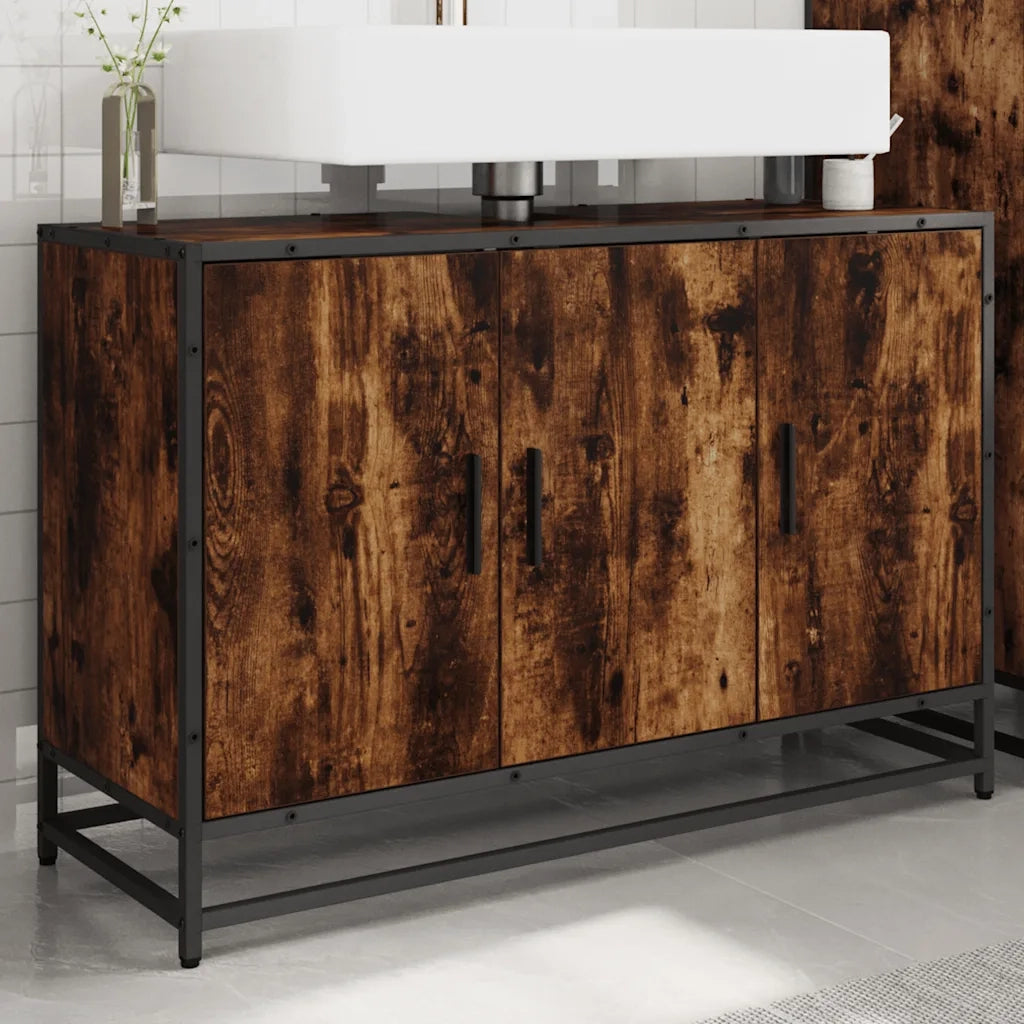 Mobile Lavabo | Armadio Lavabo Bagno Rovere Fumo 90x33x60 cm Legno Multistrato