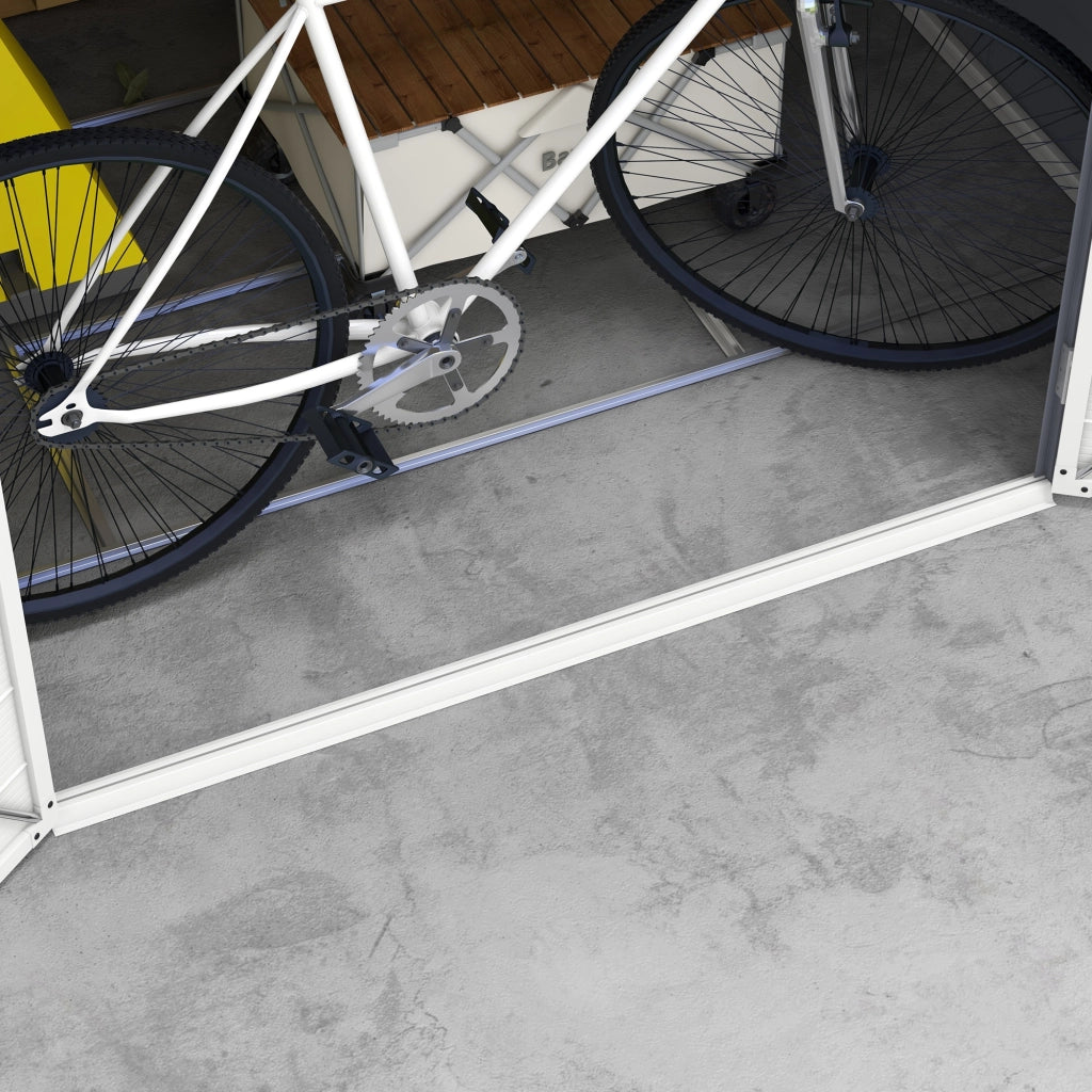 Capanno da giardino 4;1 m3; capanno da giardino con tetto monofango; 240 x 190 x 180/228 cm; capanno per attrezzi con porta chiudibile a chiave; finestra; garage per biciclette; armadietto in alluminio; per giardino; giardino; grigio