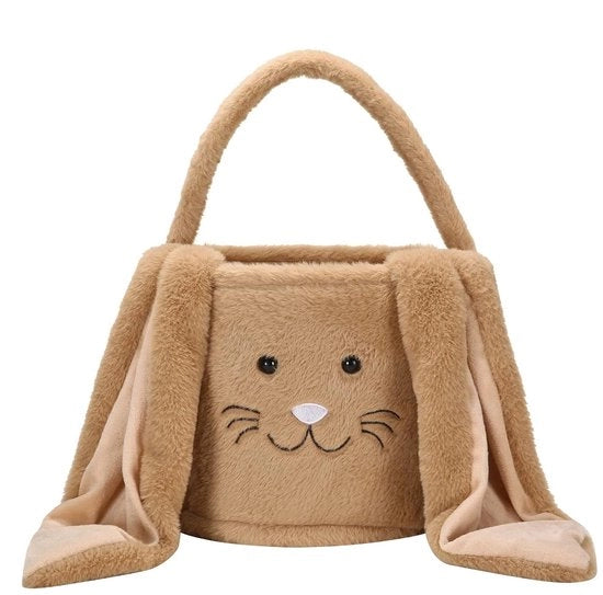 Borsa di Pasqua per bambini con uovo di Pasqua, cuscino di Pasqua morbido con grandi orecchie, borsa di Pasqua per uova di Pasqua (marrone)