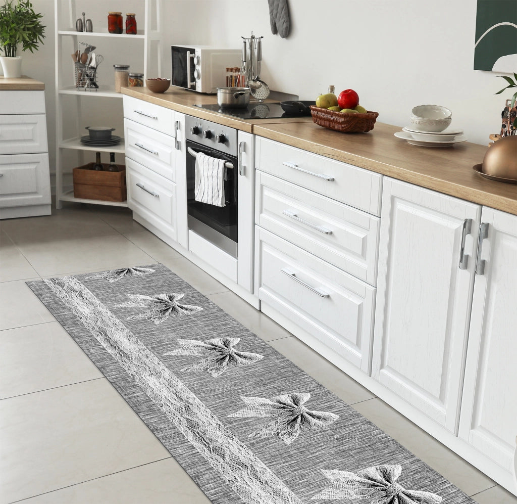 Tappeto passatoia fantasia made in Italy antiscivolo lavabile aderente FioccoGrigio - 50x450 cm