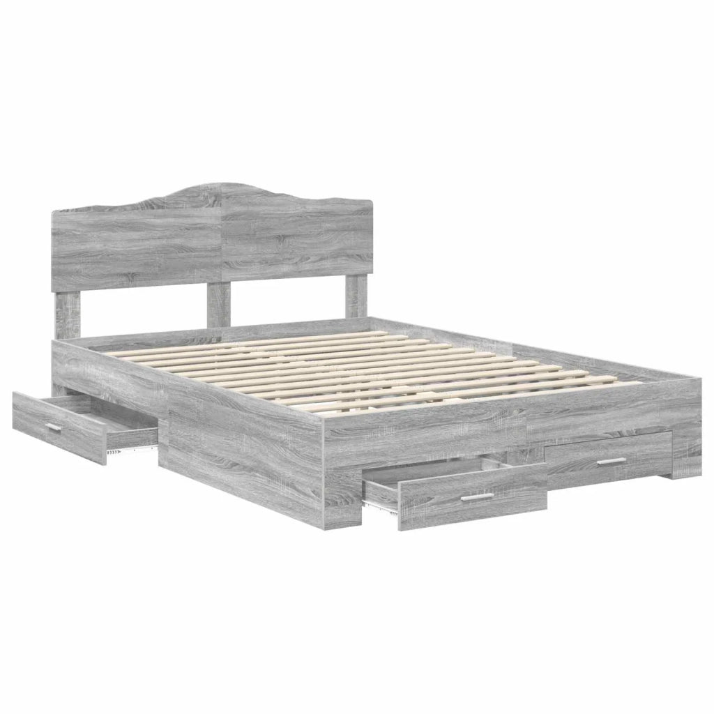 Letto matrimoniale | Letto per adulti | Struttura del letto con testiera Grigio Sonoma 140 x 190 cm