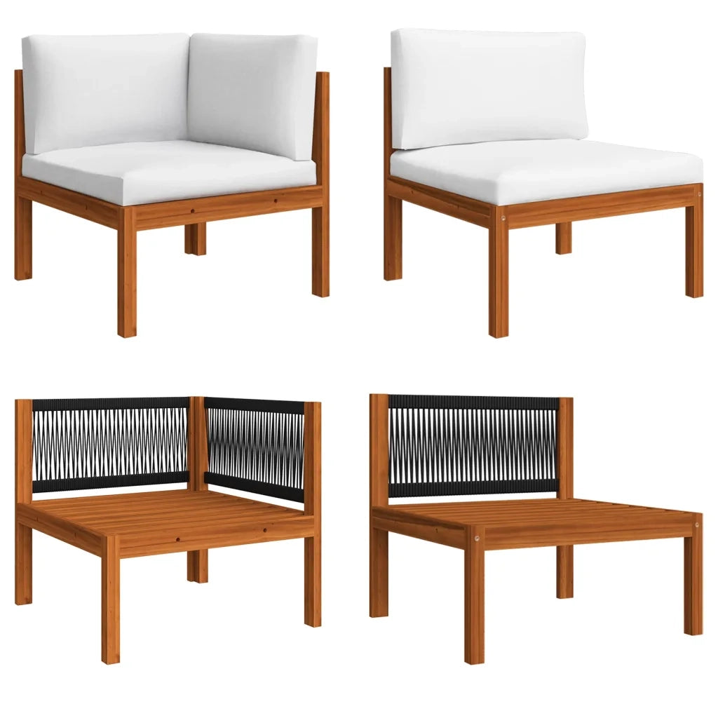Set da giardino 8 pezzi con cuscini in legno crema, acacia e corda 3057890
