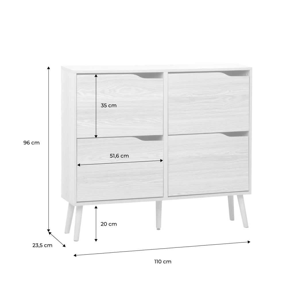 Scarpiera con decoro effetto legno, 4 ante, noce