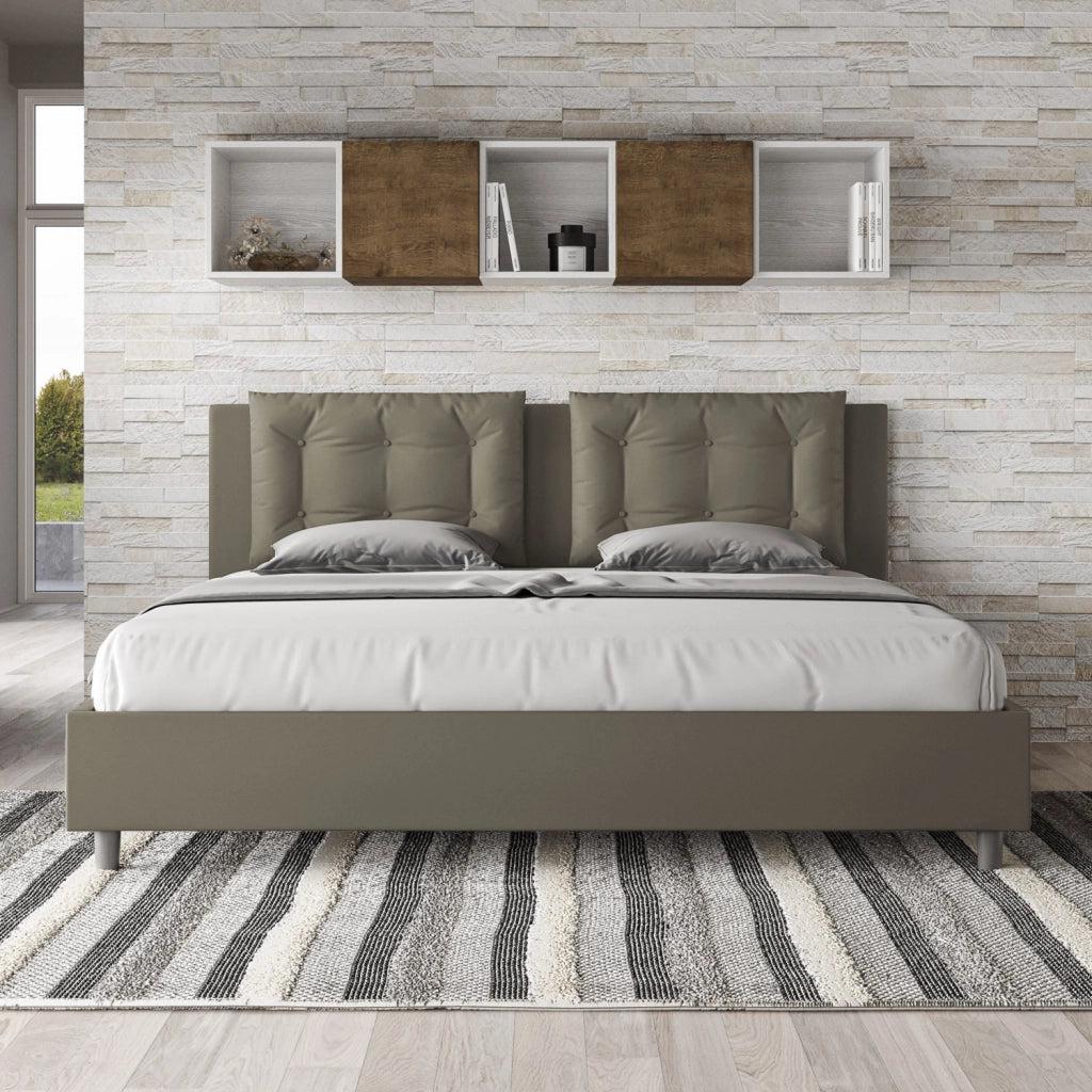 BS COM Letto matrimoniale king size senza rete imbottito 200x210 similpelle cappuccino