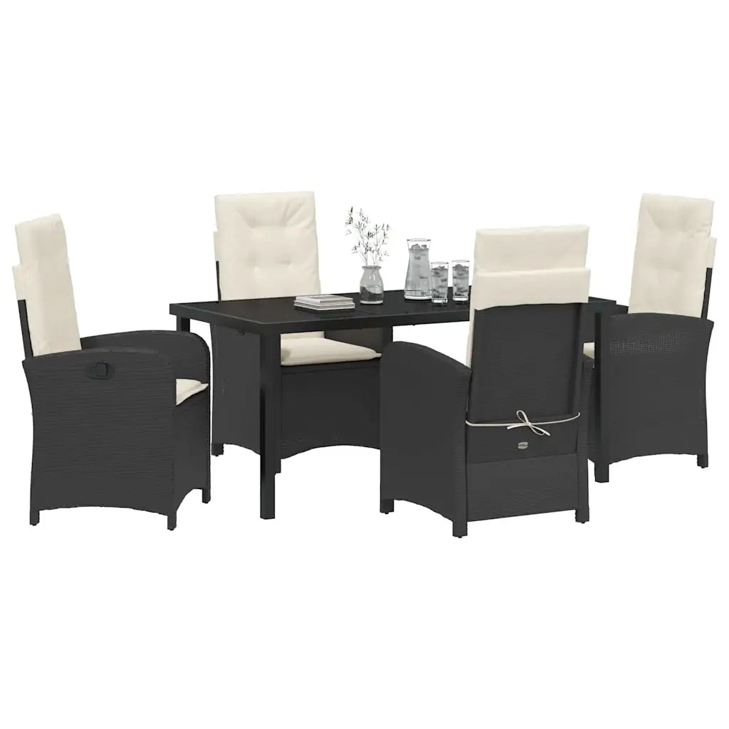 Set da Pranzo per Giardino con cuscino 5 pcs Nero polyrattan