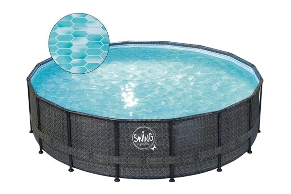 ELITE - PISCINA CON TELAIO IN VIMINI - 4,88 mx 1,22 m, Vimini scuro (Spina di pesce)