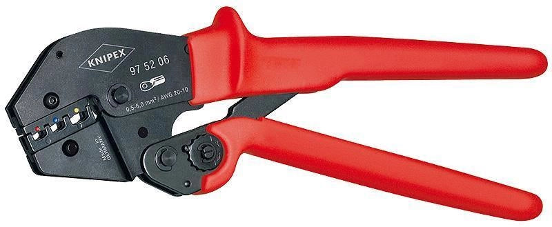 Knipex 97 52 06 Pinza Crimpatrice con Leva Moltiplica Forza per Cavi 0,5-6 mm² 20-10 AWG Acciaio al Cromo Vanadio colore Nero Rosso