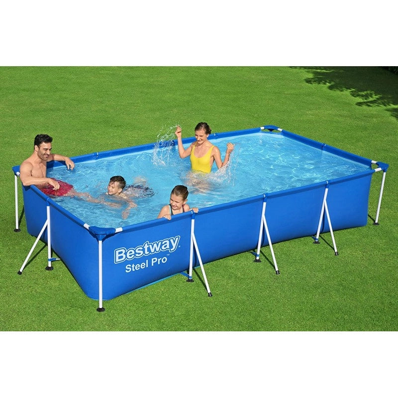 Piscina fuori terra rettangolare con telaio in acciaio, dimensioni 400x211x81 cm capacità 5700 L, per giardino e famiglia - Bestway