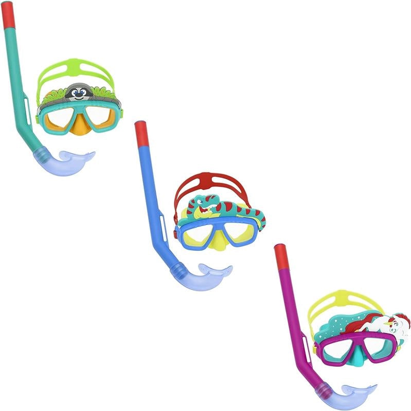 BESTWAY MASCHERA SUBACQUEA CON BOCCAGLIO PER BAMBINI CON ANIMALETTI DAI 3 ANNI + COLORI E FANTASIA ASSORTITA