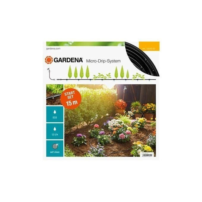 Gardena 13010-20 Micro-Drip-System Starter Set per Irrigazione a Goccia Tubo 15 m colore Nero