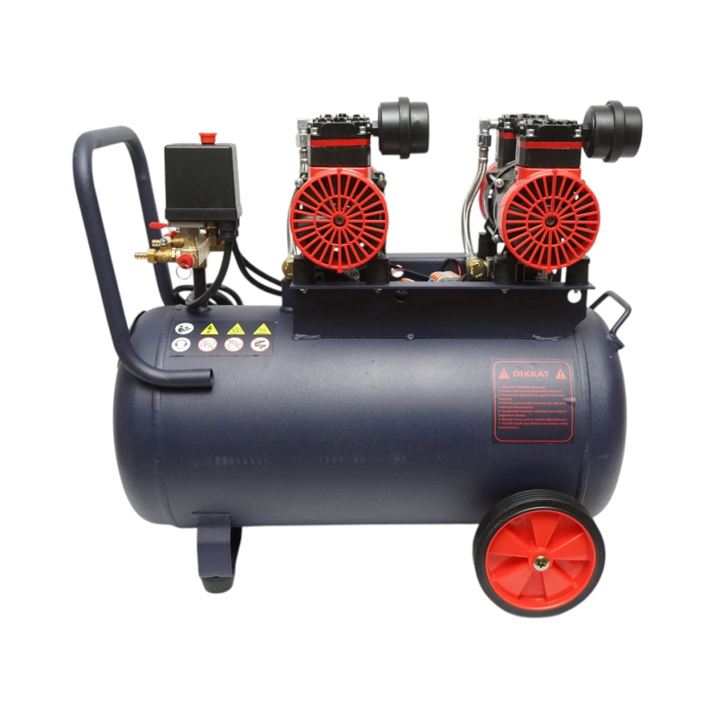 Compressore d'aria silenzioso oil-free da 50 l, 2 motori a 4 cilindri da 1,5 kW/2 CV, pressione massima 8 bar, volume d'aria aspirata 170 l/min