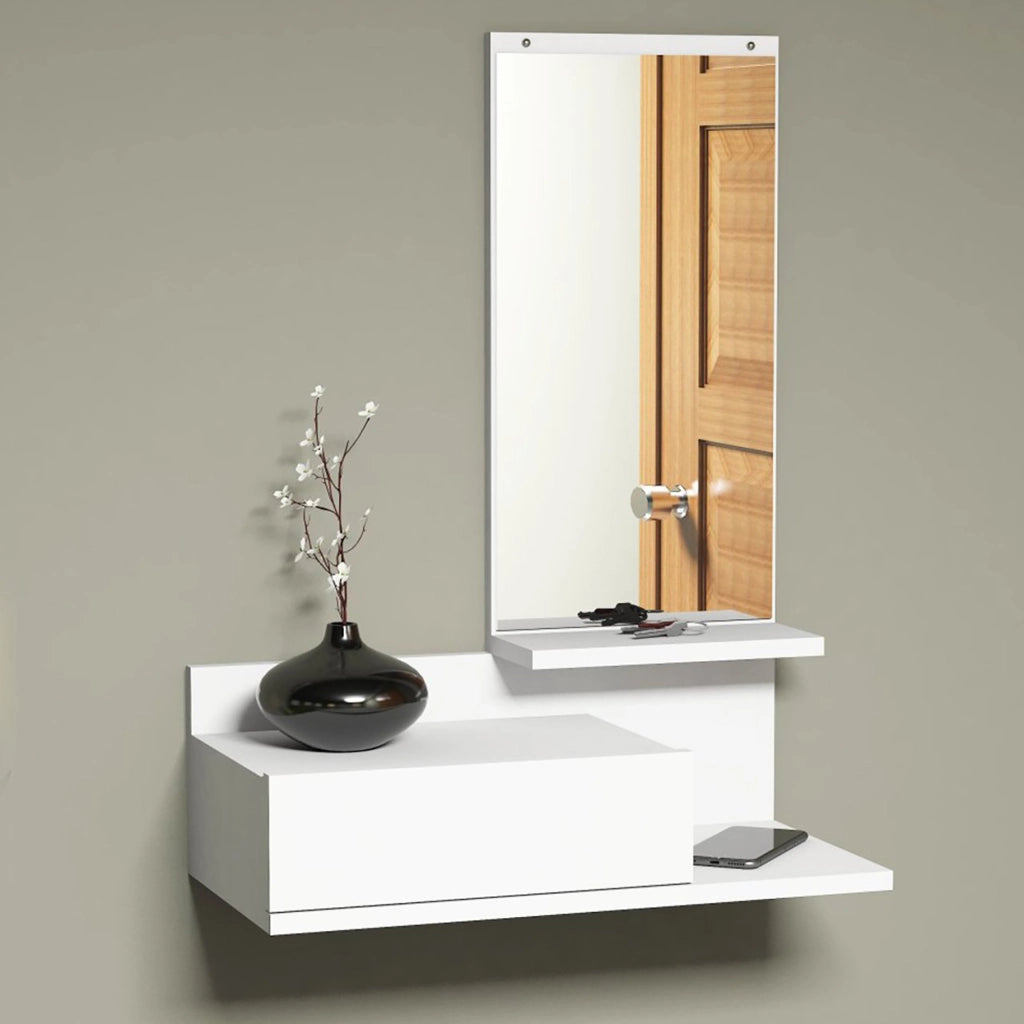Mensola da Parete 'Gundsø' con Cassetto e Specchio - Mobile da Ingresso - Bianco [en.casa]
