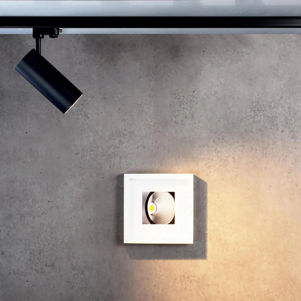 Faretto binario trifase LED 30W proiettore track orientabile luce spot mirata 40 gradi illuminazione vetrine galleria arte NERO 4000K