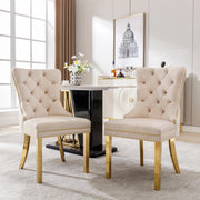 OKWISH Set di 2 Sedie da Pranzo con Anello Sullo Schienale e Borchie Decorative, Piedini Regolabili, Velluto Beige